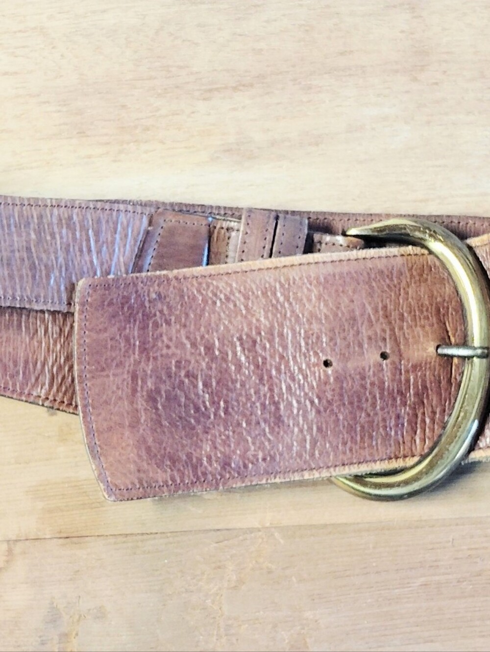 Wide Double Split Strap Brown Calf Skin leather Belt Western Boho Cincher Small - Picture 3 of 13